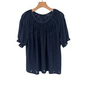 Ann Taylor Navy Blue Eyelet Short Sleeve Blouse size XL womens